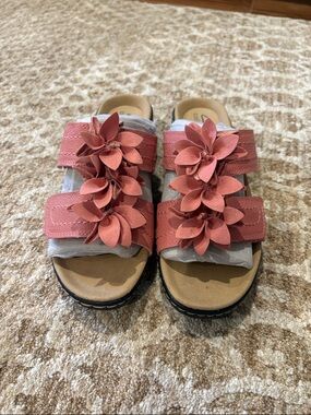 Clarks Coral Pink Floral Double-Strap Sandals
